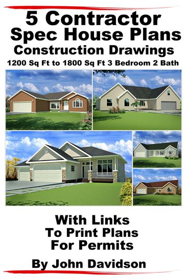 5 Contractor Spec House Plans Blueprints Construction Drawings 1200 Sq Ft to 1800 Sq Ft 3 Bedroom 2 Bath - John Davidson