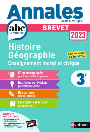 Annales Brevet 2023 - Histoire Géographie Enseignement Moral et Civique Corrigés - Grégoire Pralon - Laure Genet - Pascal Jézéquel