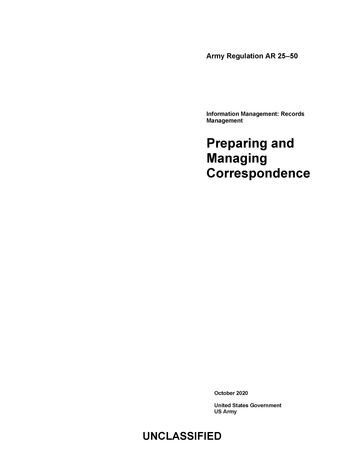 Army Regulation AR 25-50 Preparing and Managing Correspondence October 2020 - United States Government - US Army