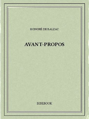 Avant-propos - Honoré de Balzac