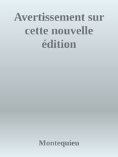 Avertissement sur cette nouvelle édition