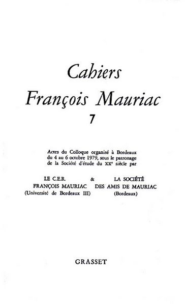 Cahiers numéro 07 - François Mauriac