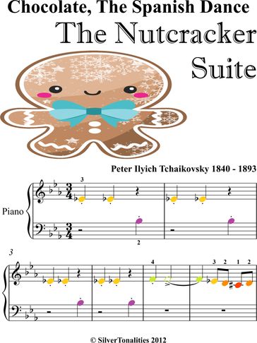 Chocolate Spanish Dance the Nutcracker Suite Beginner Piano Sheet Music with Colored Notes - Pyotr Il