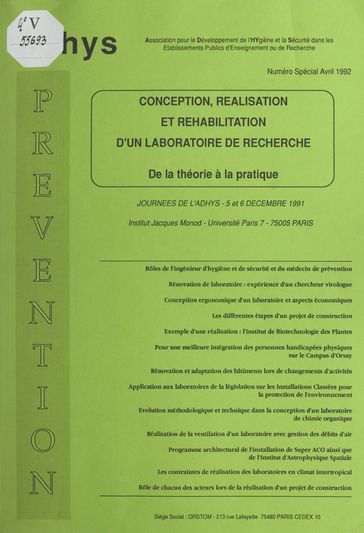 Conception, réalisation et réhabilitation d'un laboratoire de recherche : de la théorie à la pratique - Association pour le développement de l