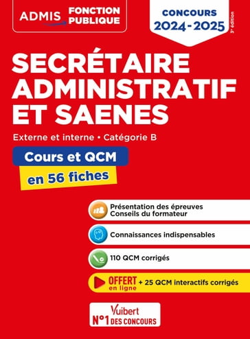 Concours Secrétaire administratif et SAENES - Catégorie B - Cours et QCM en 56 fiches - René Guimet
