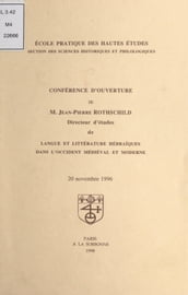 Conférence d ouverture de M. Jean-Pierre Rothschild