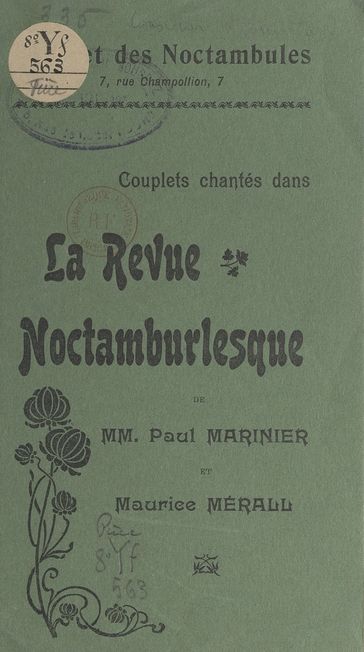Couplets chantés dans la "Revue noctambulesque" du Cabaret des Noctambules - Maurice Mérall - Paul Marinier
