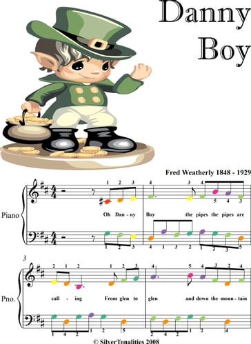 Danny Boy Easy Piano Sheet Music with Colored Notation - Traditional Irish Folk Song