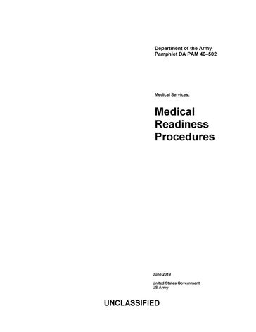 Department of the Army Pamphlet DA PAM 40-502 Medical Services: Medical Readiness Procedures June 2019 - United States Government - US Army