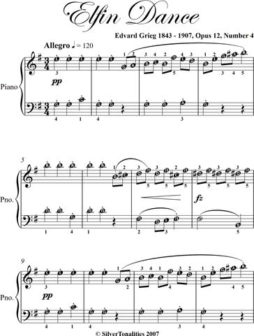 Elfin Dance Opus 12 Number 4 Easy Piano Sheet Music - Edvard Grieg