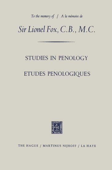 Etudes Penologiques Studies in Penology dedicated to the memory of Sir Lionel Fox, C.B., M.C. / Etudes Penologiques dédiées à la mémoire de Sir Lionel Fox, C.B., M.C. - Manuel Lopez-Rey
