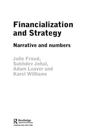 Financialization and Strategy - Adam Leaver - Julie Froud - Karel Williams - Sukhdev Johal