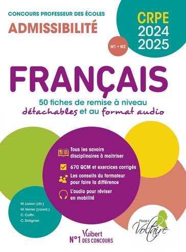 Français - CRPE 2024-2025 - 50 fiches de remise à niveau - Clarisse Coffin - Marc Loison - Matthieu Verrier - Catherine Dolignier