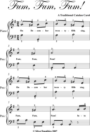 Fum Fum Fum Easy Piano Sheet Music - Traditional Christmas Carol