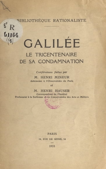 Galilée - Henri Hauser - Henri Mineur