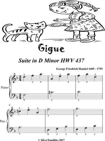 Gigue Suite in D Minor Hwv 437 Easiest Piano Sheet Music Tadpole Edition - George Friedrich Handel