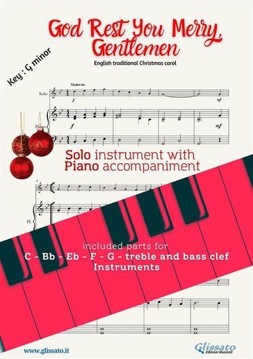 God Rest Ye Merry, Gentlemen (in Gm) for solo instrument w/ piano - English traditional