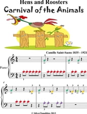 Hens and Roosters Carnival of the Animals Beginner Piano Sheet Music with Colored Notes