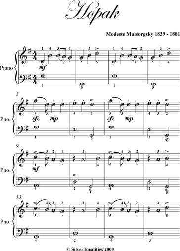 Hopak Easy Piano Sheet Music - Modest Mussorgsky