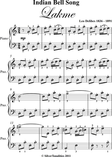 Indian Bell Song Easy Piano Sheet Music - Léo Delibes