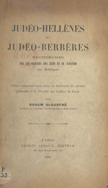 Judéo-Hellènes et Judéo-Berbères - Nahum Slouschz