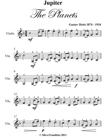 Jupiter the Planets Easy Violin Sheet Music - Gustav Holst