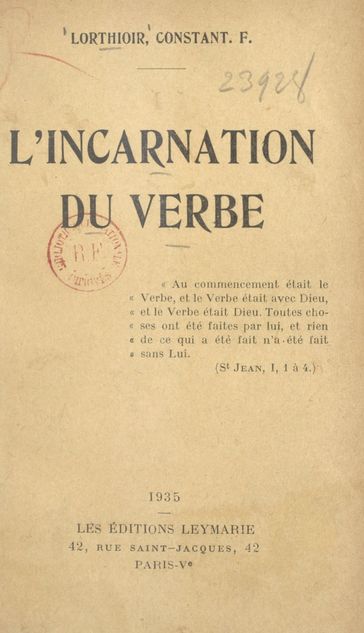 L'incarnation du verbe - Constant F. Lorthioir