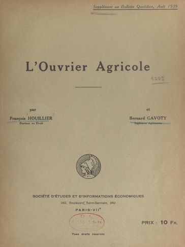 L'ouvrier agricole - Bernard Gavoty - François Houillier - A. Léger