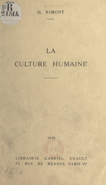 La culture humaine - H. Rimont