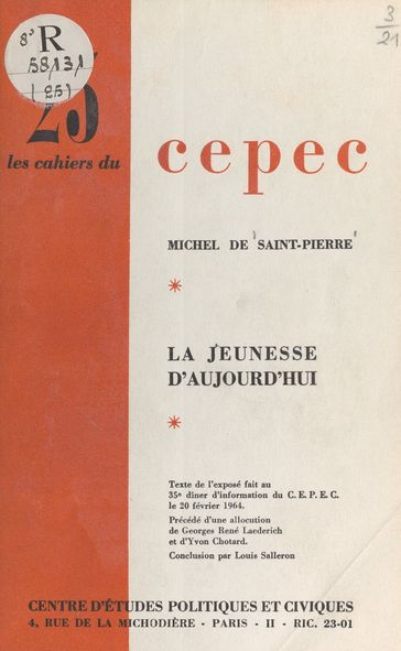 La jeunesse d'aujourd'hui - Michel de Saint-Pierre - Centre d