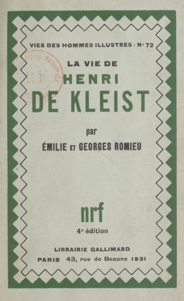 La vie de Henri de Kleist - Georges Romieu - Émilie Romieu