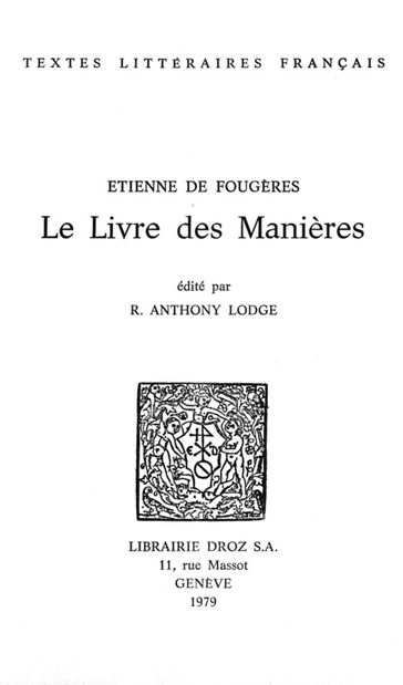 Le Livre des manières - Etienne de Fougères
