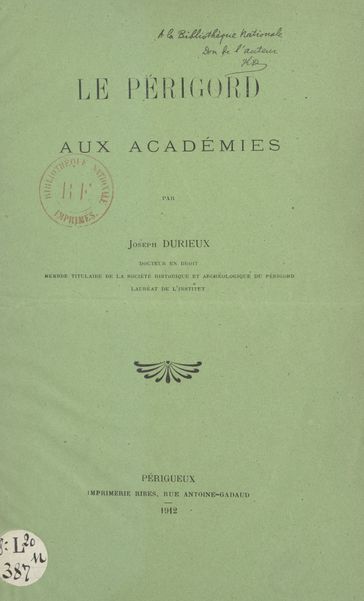 Le Périgord aux académies - Joseph Durieux