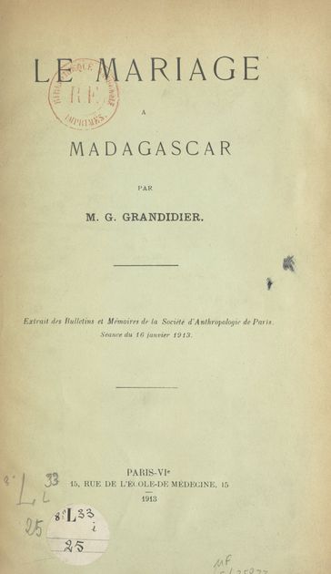 Le mariage à Madagascar - Guillaume Grandidier