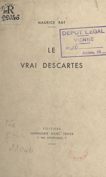 Le vrai Descartes - Maurice Rat