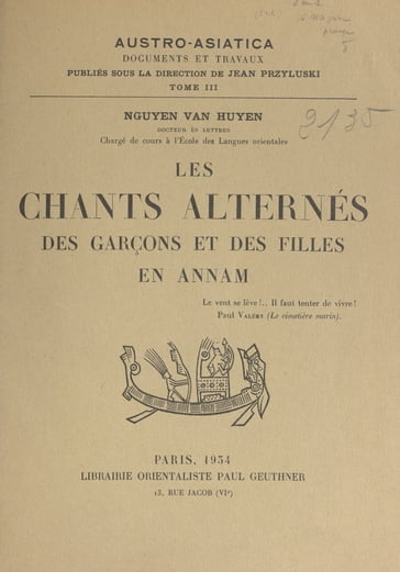 Les chants alternés des garçons et des filles en Annam - Jean Przyluski - Van Huyên Nguyên