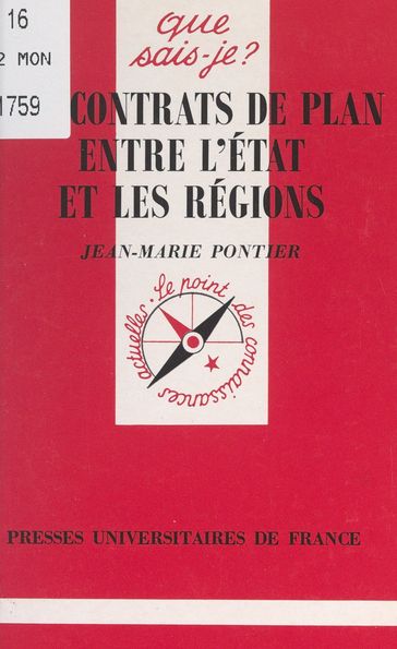 Les contrats de plan entre l'État et les régions - Anne-Laure Angoulvent-Michel - Jean-Marie Pontier