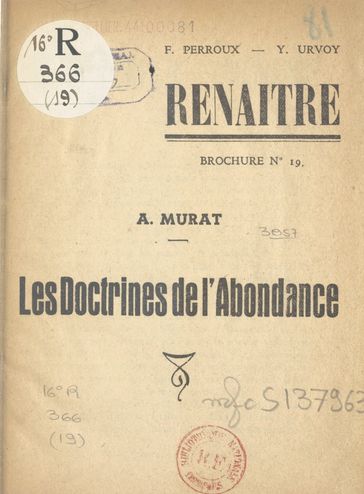 Les doctrines de l'abondance - Auguste Murat - F. Perroux - Y. Urvoy