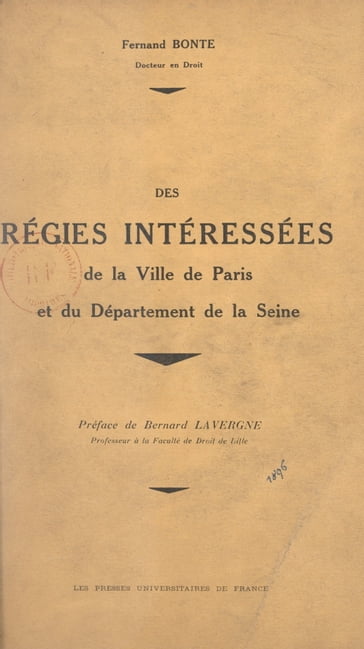 Les régies intéressées de la ville de Paris et du département de la Seine - Fernand Bonte