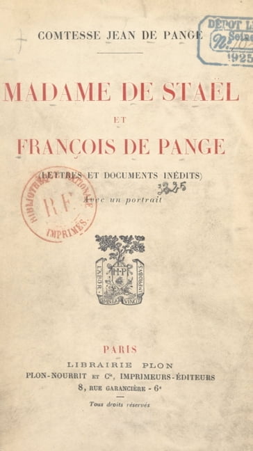 Madame de Staël et François de Pange - Pauline de Pange