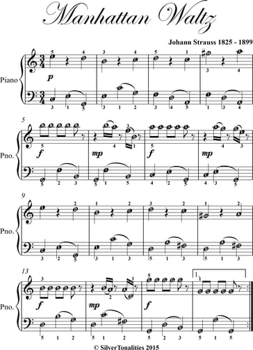 Manhattan Waltz Easiest Piano Sheet Music - STRAUSS JOHANN