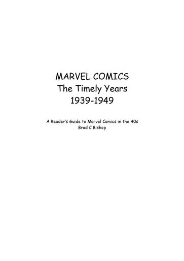 Marvel Comics The Timely Years 1939-1949 - Brad C Bishop