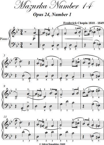 Mazurka Number 14 Easy Piano Sheet Music - Frederick Chopin