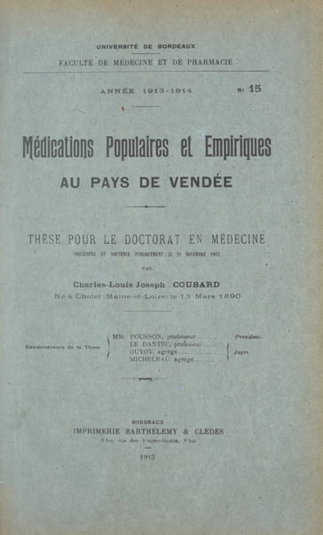 Médications populaires et empiriques au pays de Vendée - Charles-Louis Joseph Coubard