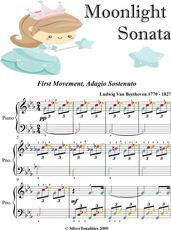 Moonlight Sonata 1st Mvt Easy Elementary Piano Sheet Music with Colored Notes