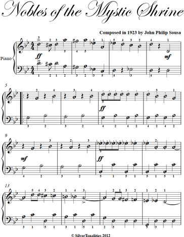 Nobles of the Mystic Shrine Easy Piano Sheet Music - John Philip Sousa