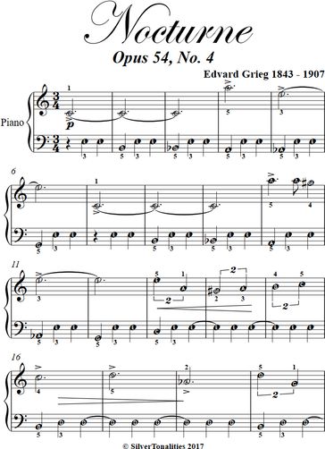 Nocturne Opus 54 Number 4 Easy Piano Sheet Music - Edvard Grieg