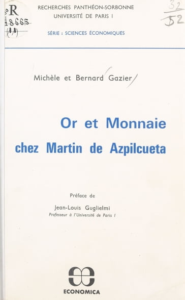 Or et monnaie chez Martin de Azpilcueta - Michèle Gazier