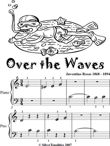 Over the Waves Beginner Piano Sheet Music Tadpole Edition - Juventino Rosas