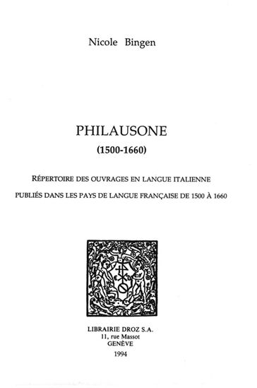 Philausone (1500-1660) - Nicole Bingen